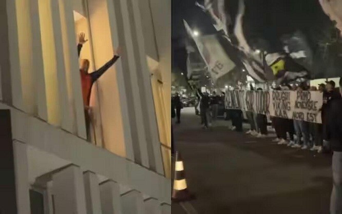 都體：尤文球迷來到酒店外支持新主帥，圖多爾向球迷們揮手致意