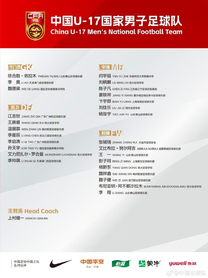北青體育：U17國(guó)足落選球員彭子鳴、李星辰、陳子凡仍留隊(duì)合練