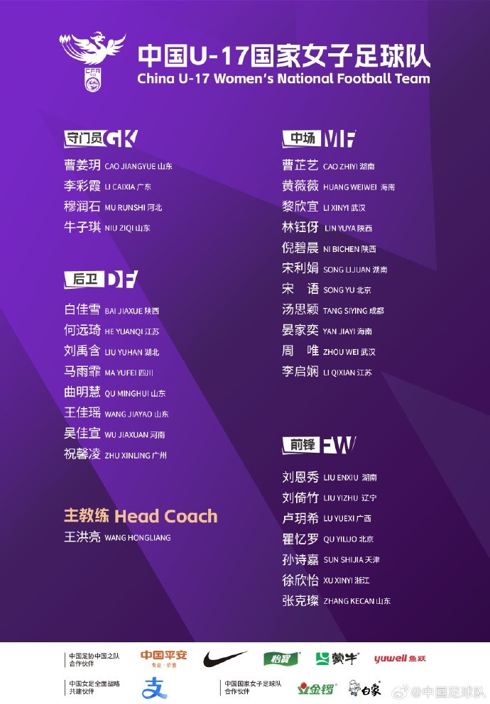 U17女足30人將在蘇州集訓(xùn)備戰(zhàn)世界杯，姜寧、朱挺擔(dān)任訓(xùn)練員
